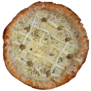 Tradicionais: Quatro Queijos - Pizza Grande (Ingredientes: Molho de Tomate,  Mussarela, Ricota,  Catupiry,  Gorgonzola,  Azeitona,  Orégano)