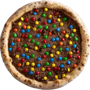 Doces: M & M - Pizza Gigante (Ingredientes: Chocolate ao Leite, Creme de Leite, M & M)