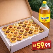 Combos promocionais: Combo mini mistas 30 + Tubaina 2L - 30 mini esfihinhas gourmet mistas carne, calabresa, catufrango, queijo e pizza + 1 Tubaina funada 2 litros...Outras combinações mandar na observação ou whatsapp.
