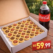 Combos promocionais: Combo mini carne/calabresa 30 + 1 Coca 2L - 30 mini esfihinhas gourmet de carne e calabresa + 1 Coca 2 L...Outras combinações mandar na observação ou whatsapp.
