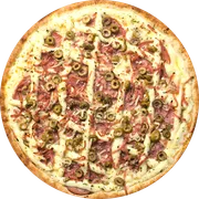 Premium: Itália - Pizza Grande (Ingredientes: Azeitona Fatiada, Lombo, Mussarela, Parmesão, Presunto, Requeijão Cremoso (Catupiry))