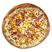Premium: Frango Philadelphia - Pizza Grande (Ingredientes: Bacon Crocante, Cream Cheese, Frango Temperado, Milho, Mussarela)