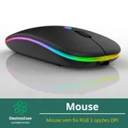 Eletronicos: Mouse sem fio RGB - Mouse sem fio com conexão por bluetooth ou 2.4GHz) e com 3 opções DPI