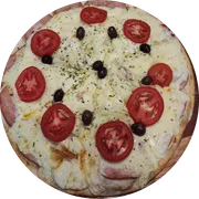 Tradicionais: À Moda da Casa - Pizza Grande (Ingredientes: Lombo Canadense, Palmito, Fatias de tomate, Cebola, Catupiry, Mussarela)