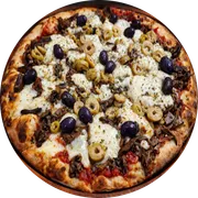 Gourmet: Shitake e Shimeji - Pizza Grande (Ingredientes: Refogada na manteiga com molho shoyo, Mussarela de Búfala, Fatias de azeitona verde)