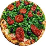 Tradicionais: Moderna (rúcula) - Pizza Grande (Ingredientes: Mussarela de Búfala, Rúcula, Tomate seco)