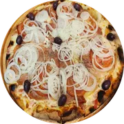 Tradicionais: Parma - Pizza Grande (Ingredientes: Mussarela, Presunto parma, Rodelas de tomate, Cebola)