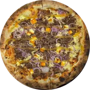 Pizzas Autorais: Sole Piccante - Pizza Grande (Ingredientes: Molho Pelati, Mussarela, Carne Seca, Queijo Coalho, Cebola Roxa, Geleia de Abacaxi Apimentado)