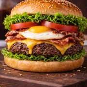 Lanches: X Egg Bacon - Lanche (Ingredientes: Alface, Bacon, Hambúrguer, Ovo, Pão, Queijo, Tomate)