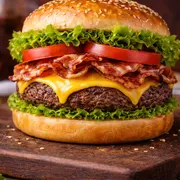 Lanches: X Bacon - Lanche (Ingredientes: Alface, Bacon, Hambúrguer, Pão, Queijo, Tomate)