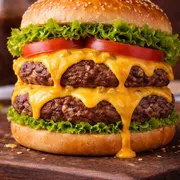 Lanches: Double X Picanha - Lanche (Ingredientes: Alface, Dois Hambúrgueres de picanha 120g, Duas Fatias de Queijo, Pão, Tomate)