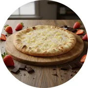 Doces: Chocolate c/ Abacaxi e Coco - Pizza Grande 35 cm3 sabores (Ingredientes: Abacaxi, Chocolate Branco, Coco Ralado)