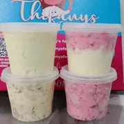 Sobremesa: Sorvete de pote flocos - SORVETE sabor flocos, de pote de 350 ml, COBERTURA DE MORANGO OU CHOCOLTE