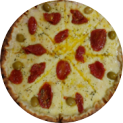 Variadas: 43-Tomate Seco - Pizza Grande (Ingredientes: Azeitona, Molho de Tomate, Mussarela, Orégano, Parmesão, Tomate Seco)