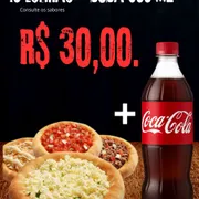 10 Esfihas deliciosas + coca 600ml: 10 esf de calabresa com requeijao+ coca 600ml - 10 esfiha aberta de calabresa com requeijao cremoso + coca 600 ml podendo ser zero ou tradicional dependendo da disponibilidade da loja