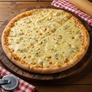 Tradicionais: 4 Queijos - Pizza Grande 35 cm3 sabores (Ingredientes: Catupiry, Mussarela, Parmesão, Provolone)