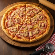 Tradicionais: Lombo c/ Abacaxi - Pizza Grande 35 cm3 sabores (Ingredientes: Abacaxi, Lombo Defumado, Mussarela)
