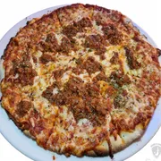 Clássicos: Bolonhesa - Pizza Gigante (Ingredientes: Bacon, Carne Moída, Milho, Molho de Tomate, Mussarela, Orégano)