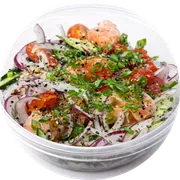 Porção: Porção de ceviche de salmão - Porções (Ingredientes: Cebola roxa, Cebolinha, Tomate)