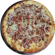 Tradicionais: 02- Bacon - Pizza Grande (Ingredientes: Molho, Mussarela, Bacon, Cebola, Orégano)