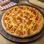 Tradicionais: Calabresa C/Cheddar - Pizza Grande 35 cm3 sabores (Ingredientes: Calabresa, Cheddar, Mussarela)