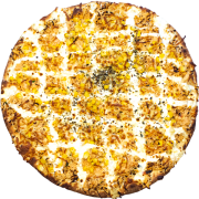 Tradicionais: Frango Cremoso - Pizza Grande (Ingredientes: Creme de Leite, Frango Desfiado, Milho Verde, Molho de Tomate, Mussarela, Orégano)