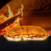 Bahguetão: Bahguetão de Frango - Bahguetão (Ingredientes: Alface, Barbecue, Frango (50g), Maionese, Pão Bahguetão 24cm, Tomate)