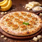 Doces: Banana Flambada - Pizza Grande (Ingredientes:  Banana, Chocolate Branco)
