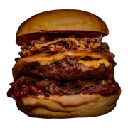 Blend Recheado: FABULOUS BURGER - . (Ingredientes: Blend na Brasa 200g recheado com Cheddar, Cebola caramelizada, Cebola Crispy, Molho Defumado, Pão Brioche, Provolone Tostado, Tomate Seco)