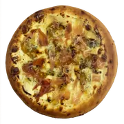 Especiais: Pera Caramelizada & Parma - Pizza Individual (Ingredientes: Creme de Leite, Gorgonzola, Mel, Mussarela, Parma, Pera Caramelizada)