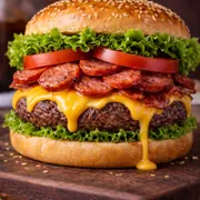 Lanches: Calabresa Especial - Lanche (Ingredientes: Alface, Calabresa, Cheddar, Hambúrguer de Picanha 120g, Pão, Tomate)