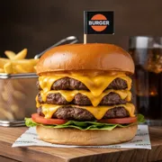 Lanches: FINE 3X - Lanche (Ingredientes: Alface, Molho, Pão, Queijo, Tomate, TRES HAMBURGUERES ARTESANAIS 80G)