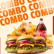 COMBO BURGUER ARTESANAL: COMBO MAURICINHO A3 - 3 LANCHES (Ingredientes: 03 SMASH, 01 REFRI 1L (aleatório), 400GR DE BATATA, CALABRESA EM CUBOS FRITA, CHEDDAR CREMOSO)