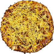 Tradicionais: Francesa+ Batata Palha - Pizza Grande (Ingredientes: Bacon, Batata Palha, Milho, Molho de Tomate, Mussarela, Orégano, Presunto)