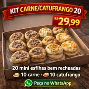 Combos mini campeões: Kit Carne/Catufrango 20 - 10 Mini esfihinhas gourmet de Carne10 Mini esfihinhas gourmet de catufrango