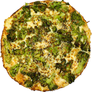 Tradicionais: Brócolis com Bacon - Pizza Grande (Ingredientes: Bacon, Brócolis, Molho de Tomate, Mussarela, Orégano)