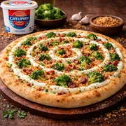 Premium: 59 - Brócolis, Catupiry Original, Bacon e Alho frito - Pizza Grande (Ingredientes: Brócolis, Catupiry Original,  Bacon,  Alho frito, Orégano, Azeitona Com Caroço)