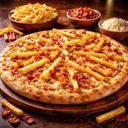 Especiais: Batata Frita com Bacon e Mussarela - Pizza Grande (Ingredientes: Mussarela,  Bacon, batata frita)