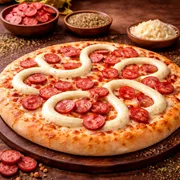 Premium: Mussarela, Calabresa, Bacon e Catupiry - Pizza Grande (Ingredientes: Mussarela, Calabresa,  Bacon,  Catupiry, Orégano, Azeitona Com Caroço)