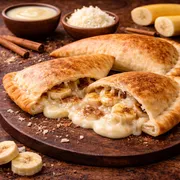 fogazza doce: Banana Completa - fogazzas (Ingredientes: banana, mussarela, leite condensado, canela)
