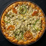 Especiais: Moda da Casa - Pizza Grande (Ingredientes: Molho, Frango Desfiado, Palmito, Creme de Leite, Pimentão, Milho, Tomate, Azeitona, Orégano)