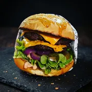 Artesanais: D´King - Menu Artesanal (Ingredientes: Pão Brioche Selado, Molho Especial, Picles, Alface, Tomate, 2x Hambúrguer 120g, Cebola roxa, 2 x Cheddar Original)