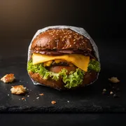 Artesanais: D´Bacon - Menu Artesanal (Ingredientes: Pão Brioche Selado, Molho Especial, Alface, Tomate, Bacon, Cheddar original, Hambúrguer 120g, Barbecue)