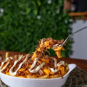Porções: Batata Especial - Porção (Ingredientes: 400g batata, catupiry, costela bovina desfiado, molho da casa)