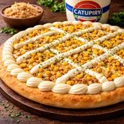 Especiais: 63 - Frango, Catupiry Original e Milho - Pizza Grande (Ingredientes: Frango, Catupiry Original,  Milho, Orégano, Azeitona Com Caroço)