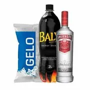 Kits: KIT SMIRNOFF 998 ML + BALY 2 LITROS+ GELO 3 KG - OPÇÃO DE TROCAR O ENERGÉTICO, COLOCAR NOS COMENTARIOS