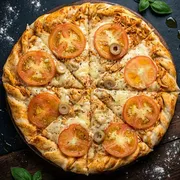 Tradicionais: Frango c/ Catupiry - Pizza Grande (Ingredientes: Molho, Frango Desfiado, Catupiry, Mussarela, Tomate, Azeitona, Orégano)