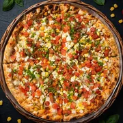 Especiais: Vegetariana - Pizza Grande (Ingredientes: Molho, Mussarela, Ovo cozido, Palmito picado, Tomate Picado, Milho, Pimentão, Azeitona, Orégano)