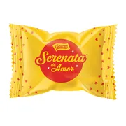 DOCES INDUSTRIALIZADOS: BOMBOM SERENATA DE AMOR - Composto por uma casquinha crocante de wafer, recheio cremoso de castanha-de-caju e cobertura sabor chocolate ao leite.