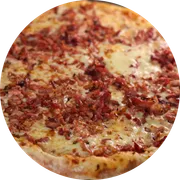 Tradicionais: Bacon - Pizza Familia (Ingredientes: Tomate em rodelas, Mussarela, Bacon)